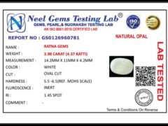 Lab certificate for Australian Opal 3.98 Carat (4.37 Ratti) - NATURAL OPAL, 3.98 CARAT (4.37 RATTI)
