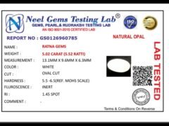 Lab certificate for Australian Opal 5.02 Carat (5.52 Ratti) - NATURAL OPAL, 5.02 CARAT (5.52 RATTI)