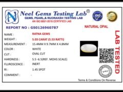 Lab certificate for Australian Opal 5.03 Carat (5.53 Ratti) - NATURAL OPAL, 5.03 CARAT (5.53 RATTI)