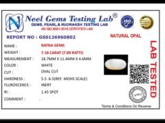 Lab certificate for Australian Opal 7.18 Carat (7.89 Ratti) - NATURAL OPAL, 7.18 CARAT (7.89 RATTI)