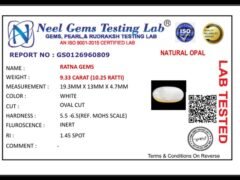Lab certificate for Australian Opal 9.33 Carat (10.25 Ratti) - NATURAL OPAL, 9.33 CARAT (10.25 RATTI)