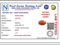 Lab certificate for African Gomed Stone 6.66 Carat (7.32 Ratti) Natural Certified Hessonite - NATURAL HESSONITE, 7.30 CTS.
