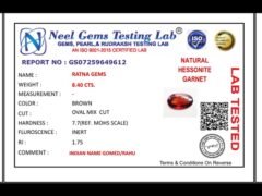 Lab certificate for African Gomed Stone 8.4 Carat (9.23 Ratti) Natural Certified Hessonite - NATURAL HESSONITE, 8.40 CTS.