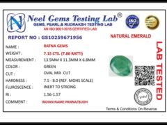 Lab certificate for Zambian Emerald 7.15 Carat (7.86 Ratti) Panna Stone - NATURAL EMERALD, 7.15 CTS. (7.86 RATTI)