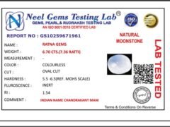 Lab certificate for Natural Blue Moonstone Chandramani 6.70 Carat (7.36 Ratti) - NATURAL MOONSTONE, 6.70 CTS.(7.36 RATTI)