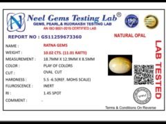 Lab certificate for Ethiopian Fire Opal 10.02 Carat (11.01 Ratti) — Oval Cut - NATURAL OPAL, 10.02 CTS. (11.01 RATTI)