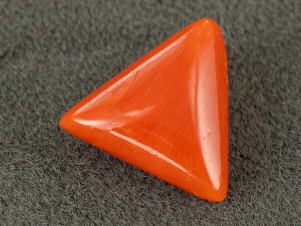 italian red coral moonga 4.28 carat side profile triangle cabochon