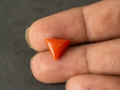 italian red coral moonga 4.32 carat in hand size reference