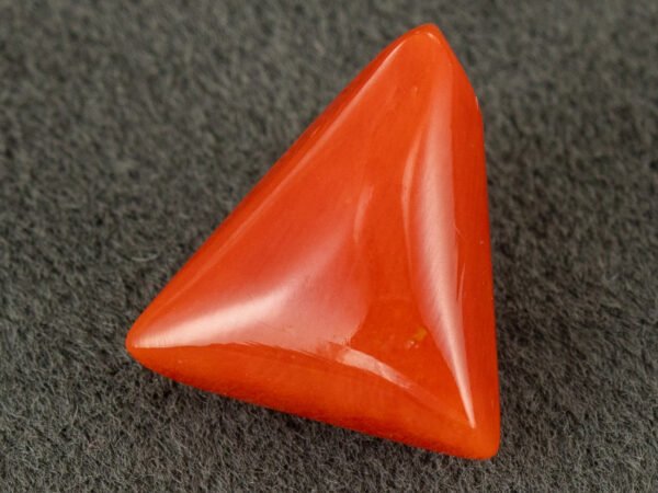 italian red coral moonga 4.32 carat back profile triangle gemstone