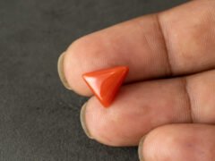 italian red coral moonga 4.32 carat in hand size reference