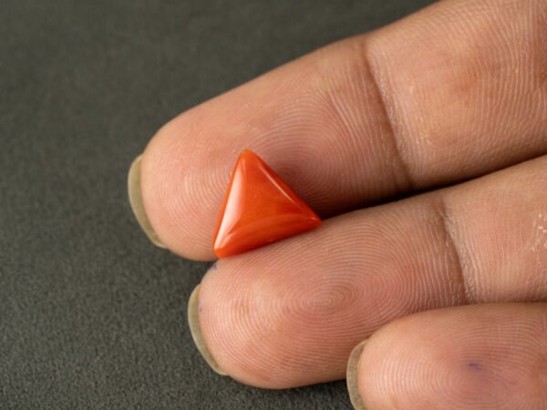 italian red coral moonga 4.34 carat in hand size reference