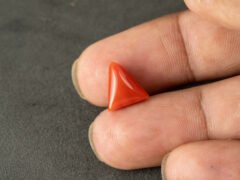 italian red coral moonga 4.35 carat in hand size reference