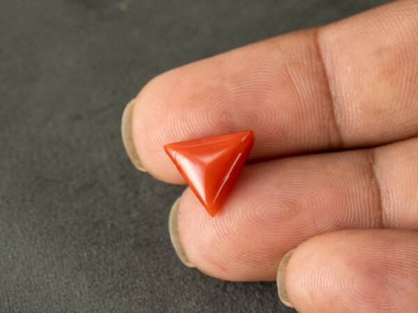 italian red coral moonga 4.36 carat in hand size reference