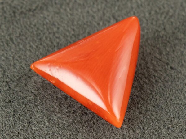 italian red coral moonga 4.36 carat side profile triangle cabochon