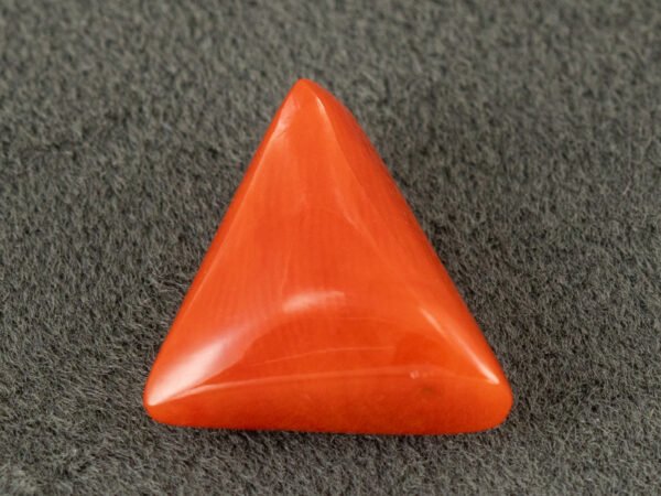 italian red coral moonga 4.41 carat back profile triangle gemstone