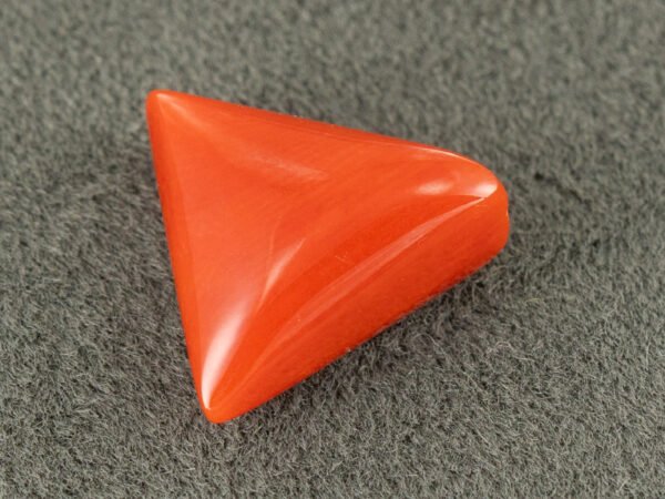 italian red coral moonga 4.43 carat back profile triangle gemstone