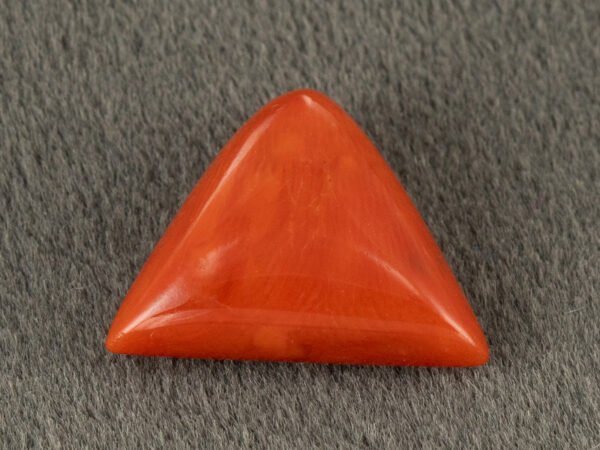 Italian red coral moonga 5.17 carat main view triangle cabochon stone