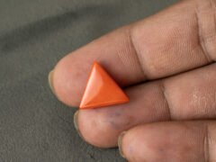 Italian red coral moonga 5.24 carat in hand size reference