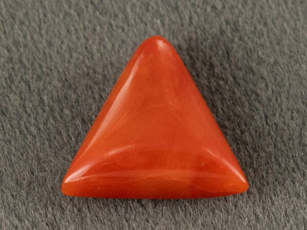 Italian red coral moonga 5.31 carat main view triangle cabochon stone