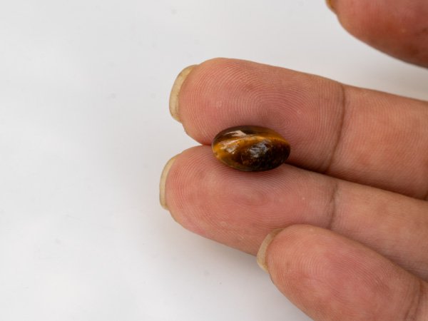 natural tiger eye stone 6.52 carat in hand size reference