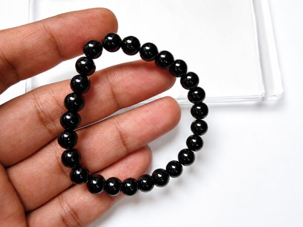 Black Tourmaline Bracelet 8mm beads hand view for size reference