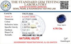 Certificate image for Natural Iolite Stone Kaka Neeli 4.76 carat