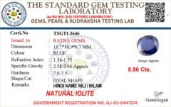 Certificate image for Natural Iolite Stone Kaka Neeli 5.56 carat