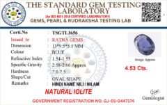 Certificate image for Natural Iolite Stone Kaka Neeli 4.53 carat