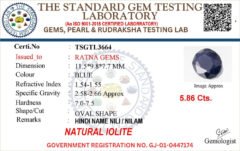 Certificate image for Natural Iolite Stone Kaka Neeli 5.86 carat