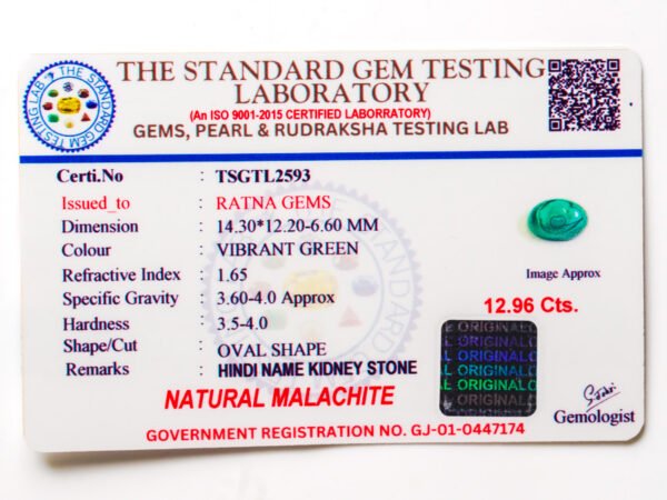 Malachite Stone Certificate TSGTL2593