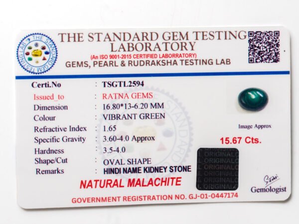 Malachite Stone Certificate TSGTL2594