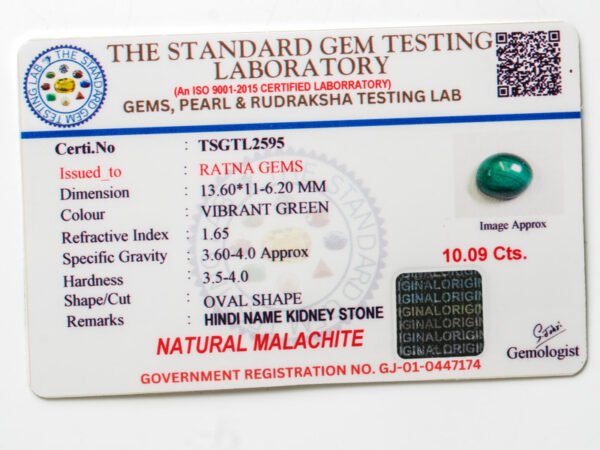 Malachite Stone Certificate TSGTL2595