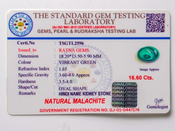 Malachite Stone Certificate TSGTL2596