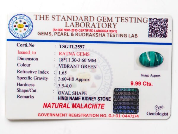 Malachite Stone Certificate TSGTL2597