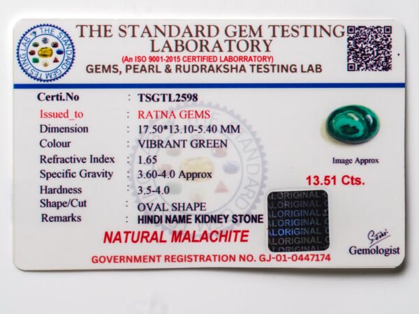 Malachite Stone Certificate TSGTL2598