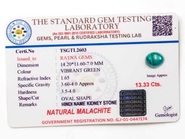 Malachite Stone Certificate TSGTL2603