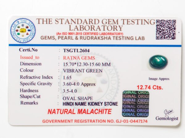 Malachite Stone Certificate TSGTL2604