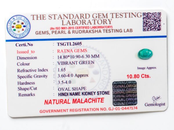 Malachite Stone Certificate TSGTL2605