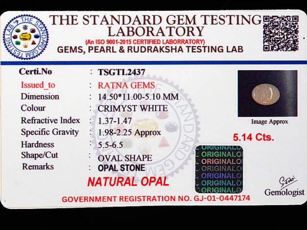 Australian Fire Opal Stone 5.14 carat certificate