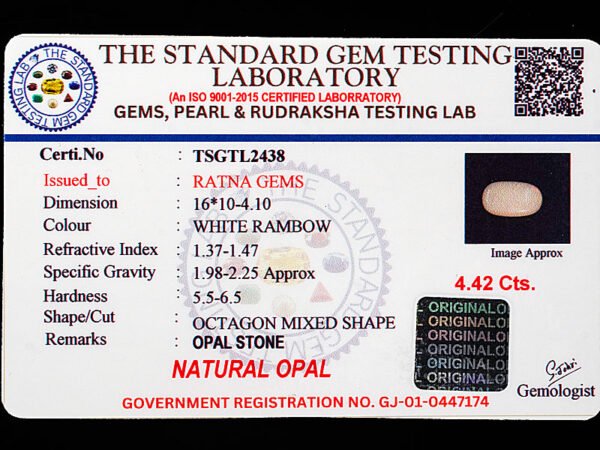 Australian Fire Opal Stone 4.42 carat certificate