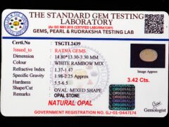 Australian Fire Opal Stone 3.42 carat certificate