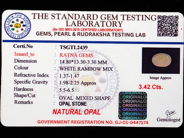 Australian Fire Opal Stone 3.42 carat certificate