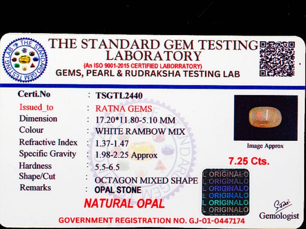Australian Fire Opal Stone 7.25 carat certificate