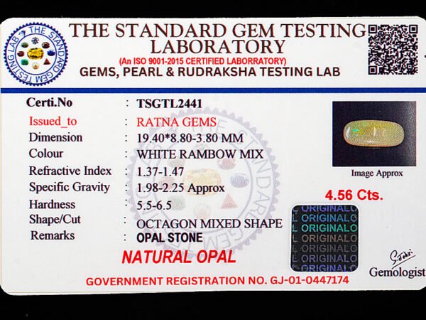 Australian Fire Opal Stone 4.56 carat certificate