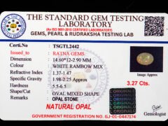 Australian Fire Opal Stone 3.27 carat certificate