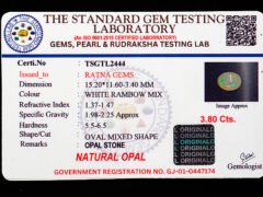 Australian Fire Opal Stone 3.8 carat certificate
