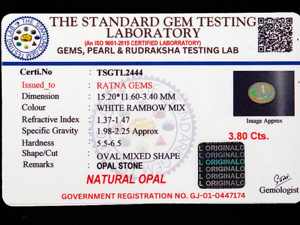 Australian Fire Opal Stone 3.8 carat certificate