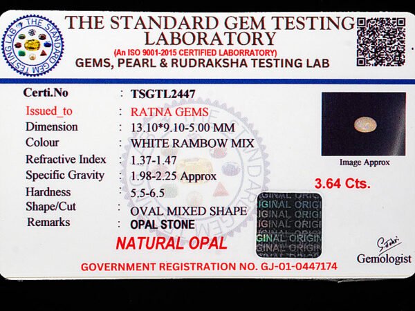 Australian Fire Opal Stone 3.64 carat certificate