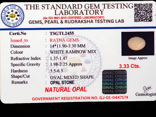 Australian Fire Opal Stone 3.33 carat certificate