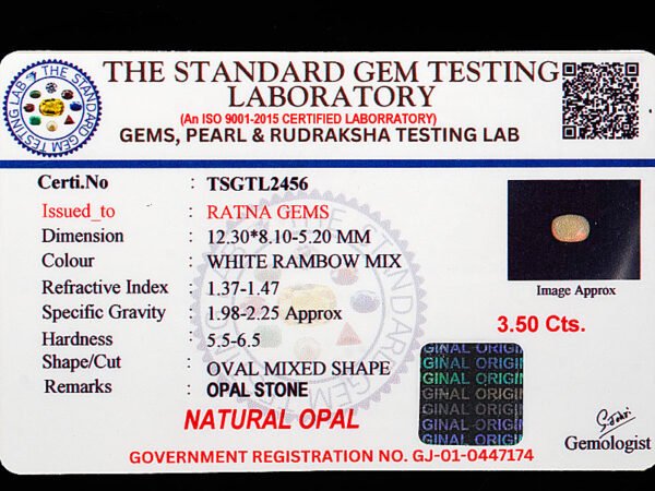 Australian Fire Opal Stone 3.5 carat certificate